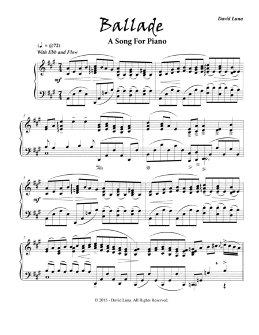 Ballade - A Song For Piano Piano Solo scores gallery preview page 1