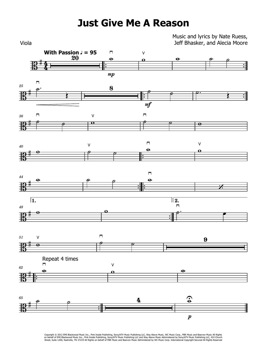 Just Give Me A Reason Just Give Me A Reason Viola Solo scores gallery preview page 1