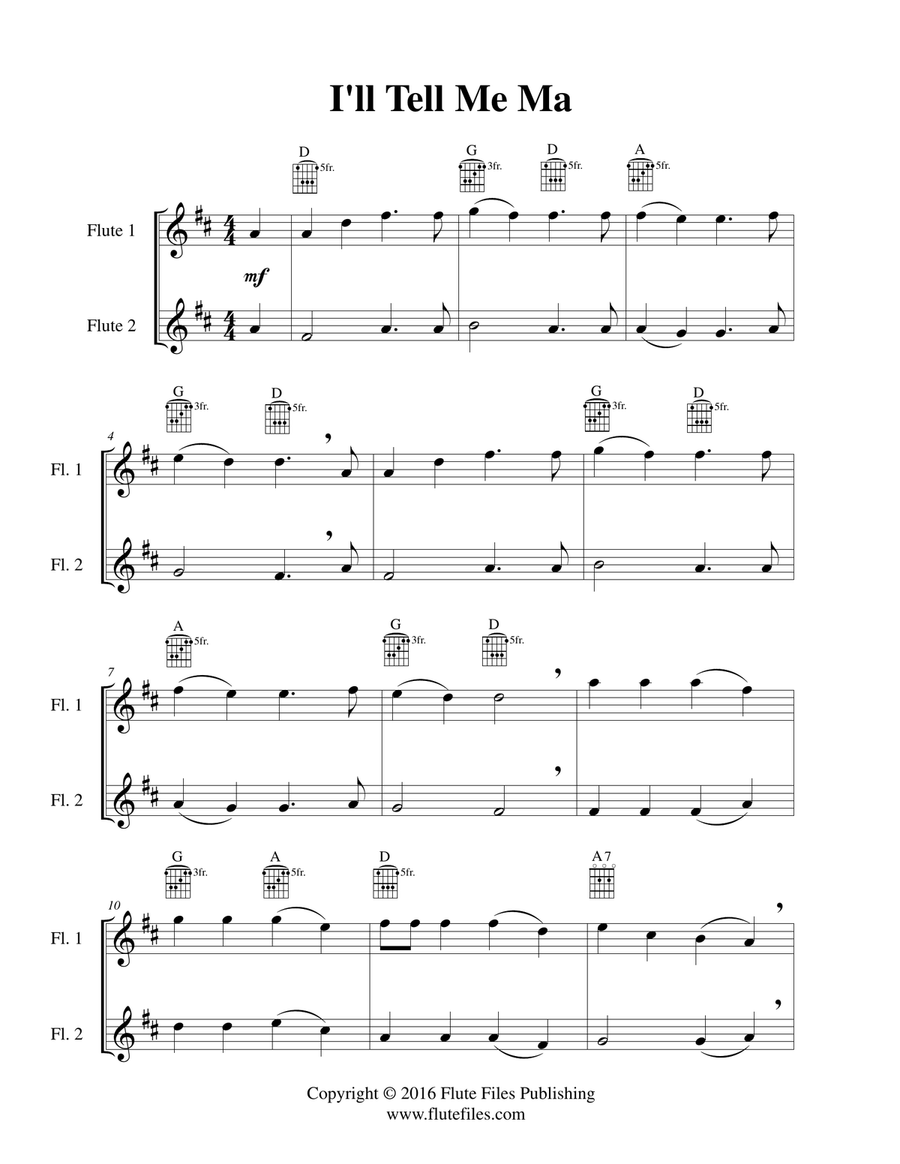 I’ll Tell Me Ma - Flute Duet with Guitar Chords Flute Duet scores gallery preview page 3