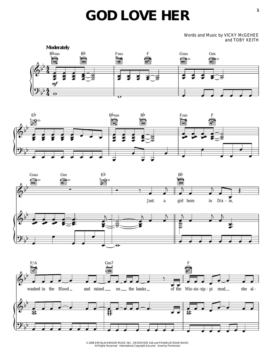 God Love Her God Love Her Piano, Vocal, Guitar scores gallery preview page 1