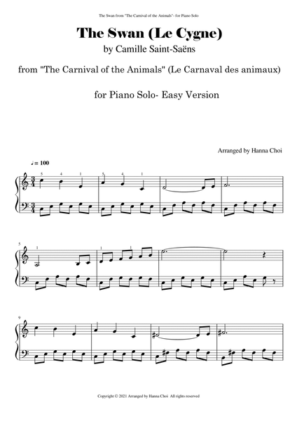 The Swan (Le Cygne) by Camille Saint-Saëns (Carnival of the Animals) - for Piano solo image number null