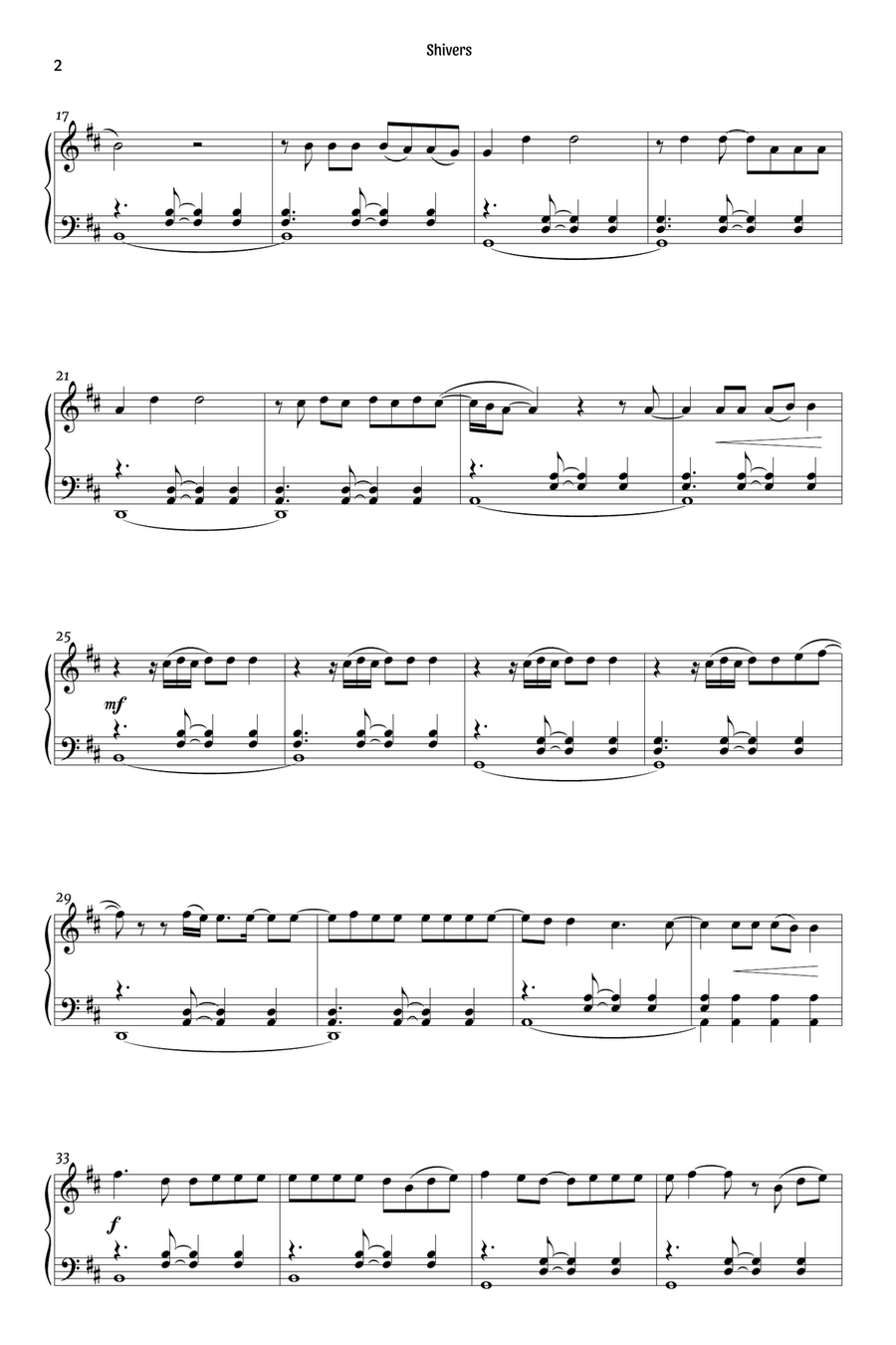 Shivers Piano Solo scores gallery preview page 2