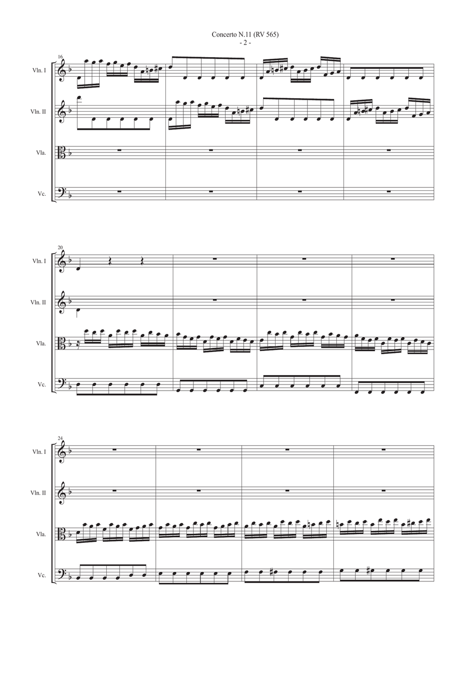 Vivaldi Concerto RV 565 in d min arr. String Quartet Score and parts String Quartet scores gallery preview page 2