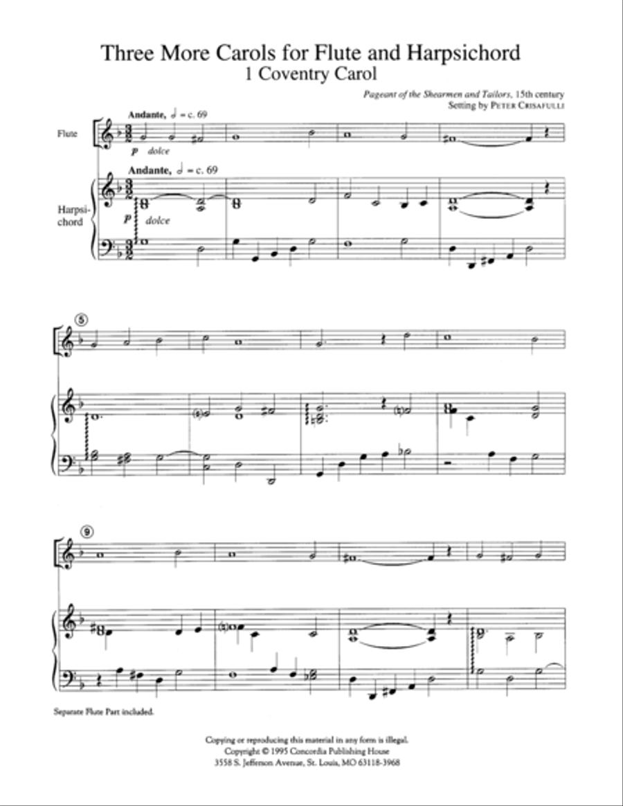 Three More Carols for Flute and Harpsichord Flute scores gallery preview page 3