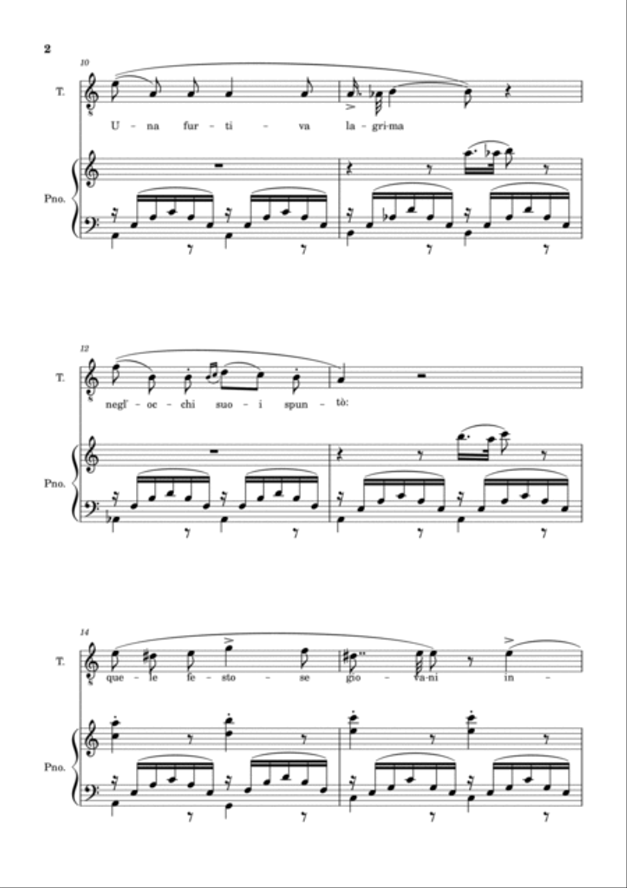 Una Furtiva Lagrima (Tenor in Am) Piano, Vocal, Guitar scores gallery preview page 2