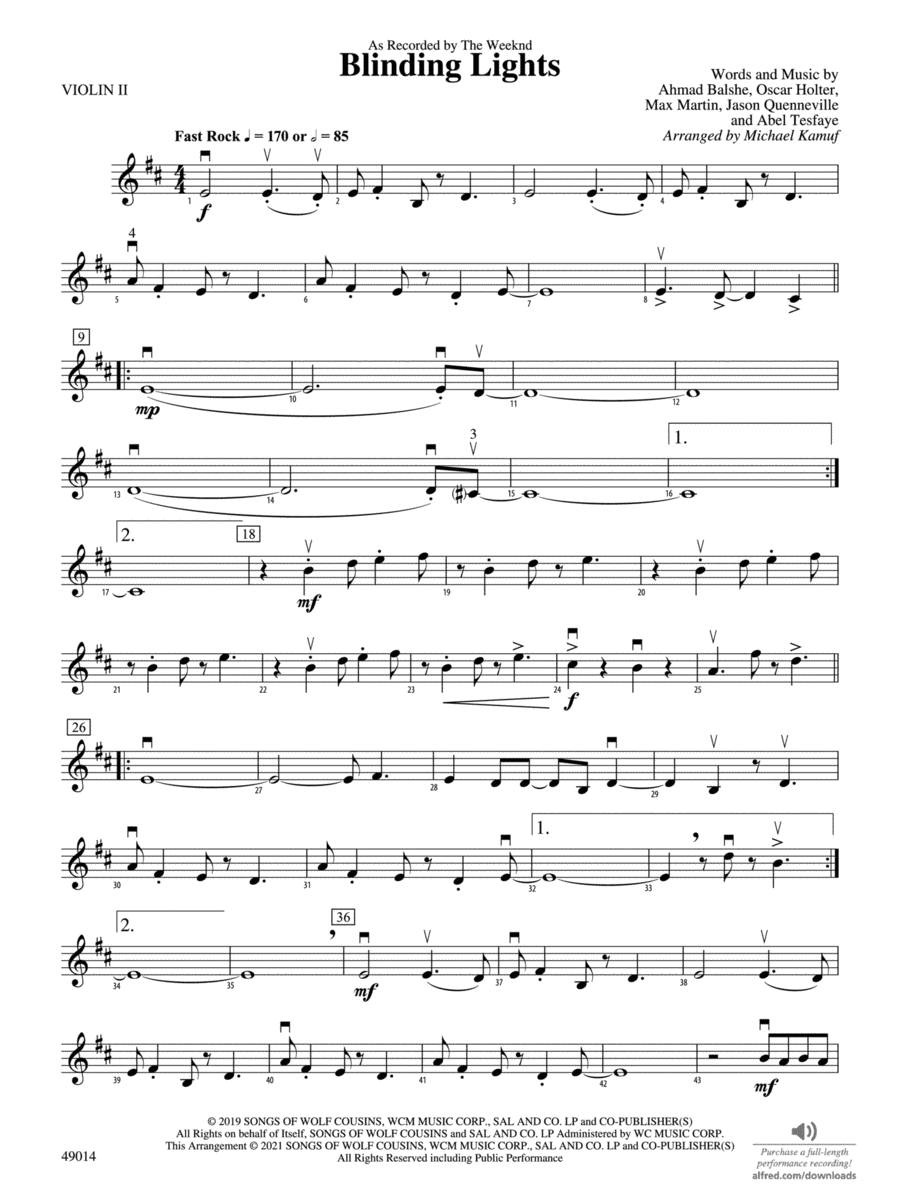 Blinding Lights: 2nd Violin String Orchestra scores gallery preview page 1