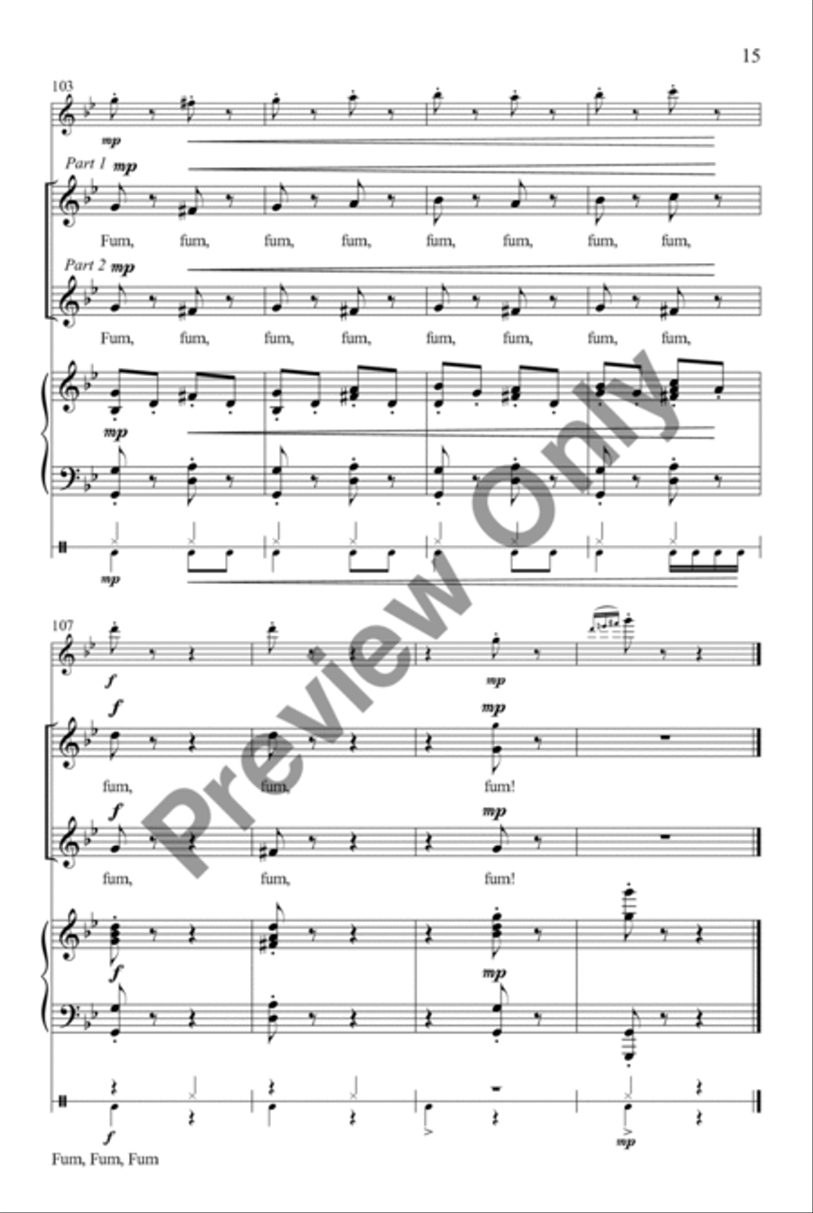 Fum, Fum, Fum Unison/opt. 2-Part Unison Choir scores gallery preview page 15