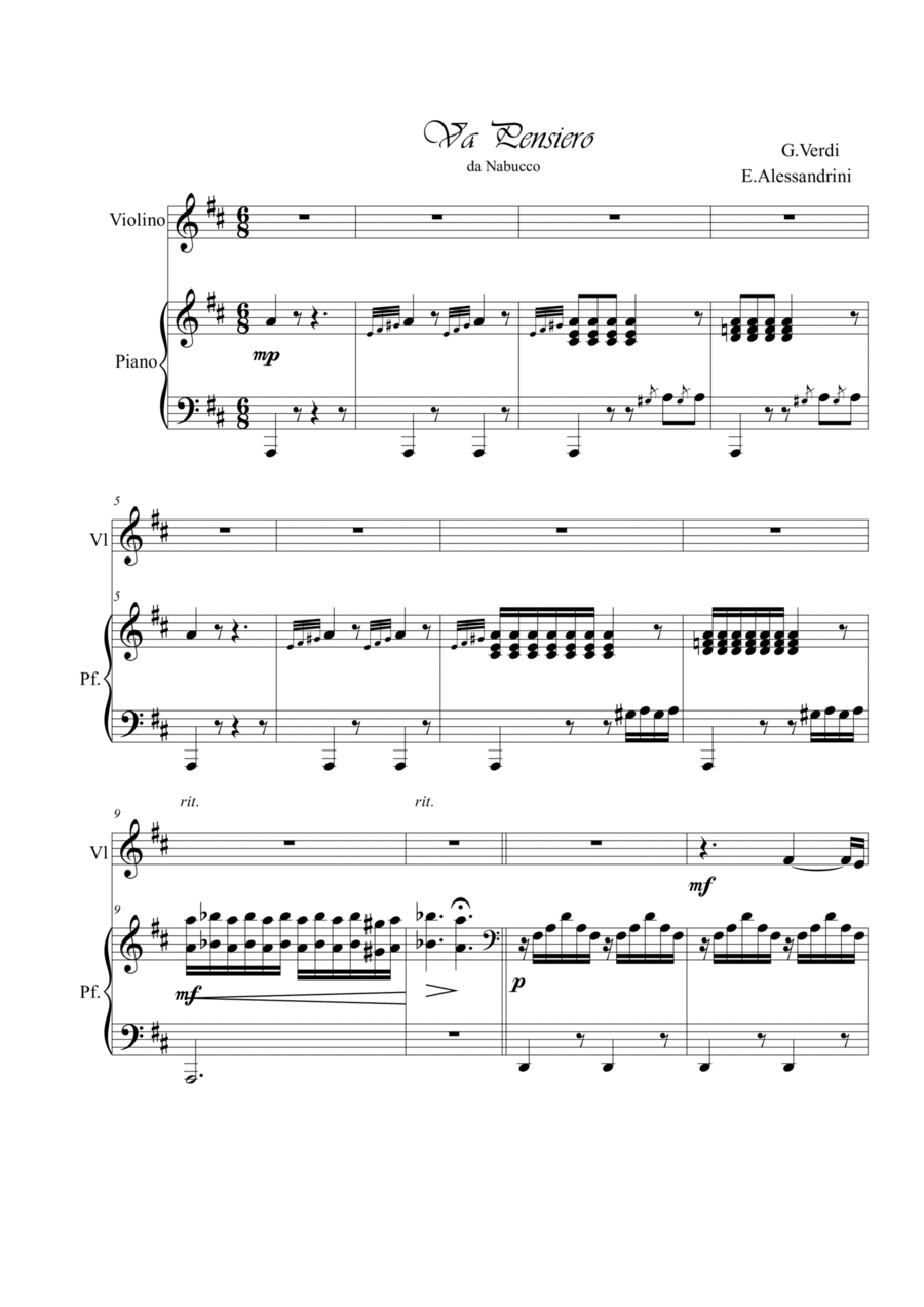 Va pensiero from Nabucco. Violin and piano Violin Solo scores gallery preview page 1