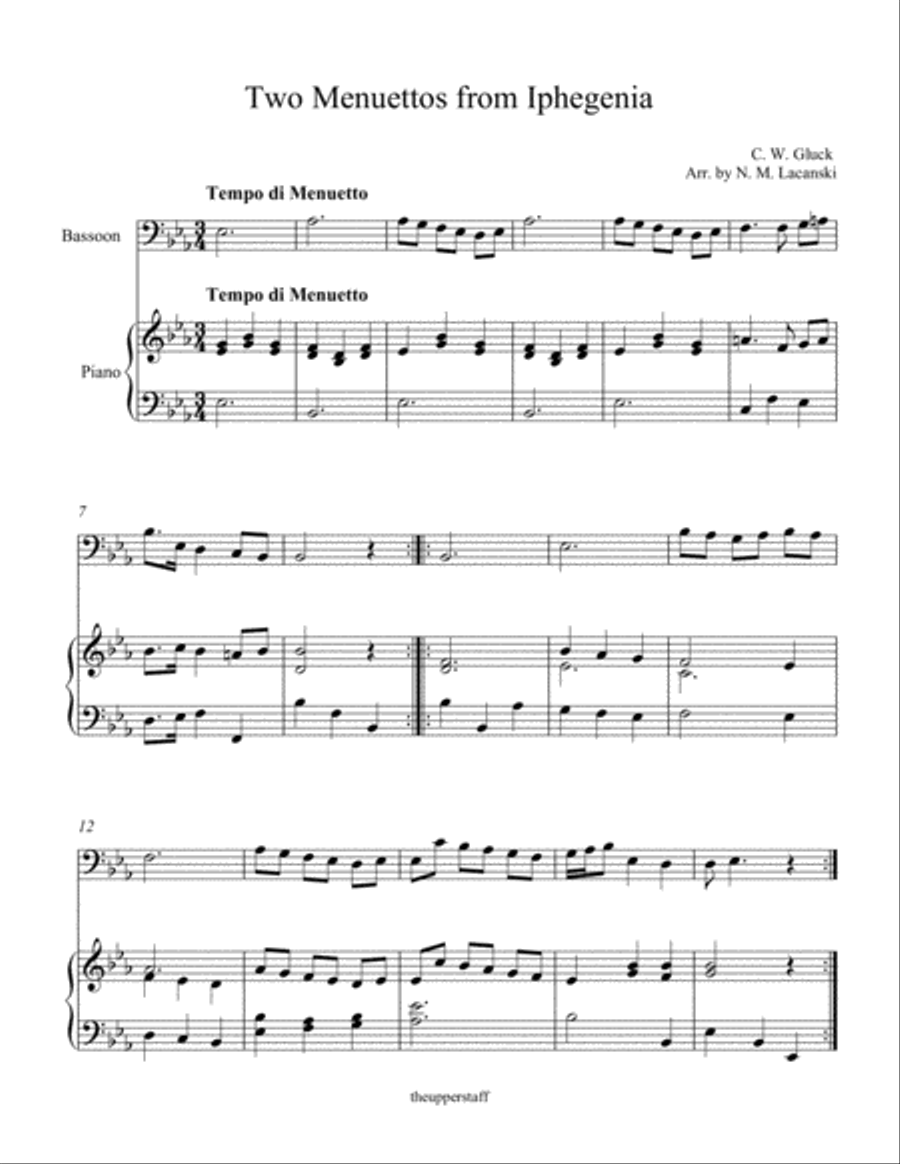 Two Menuettos from Iphegenia Bassoon scores gallery preview page 1