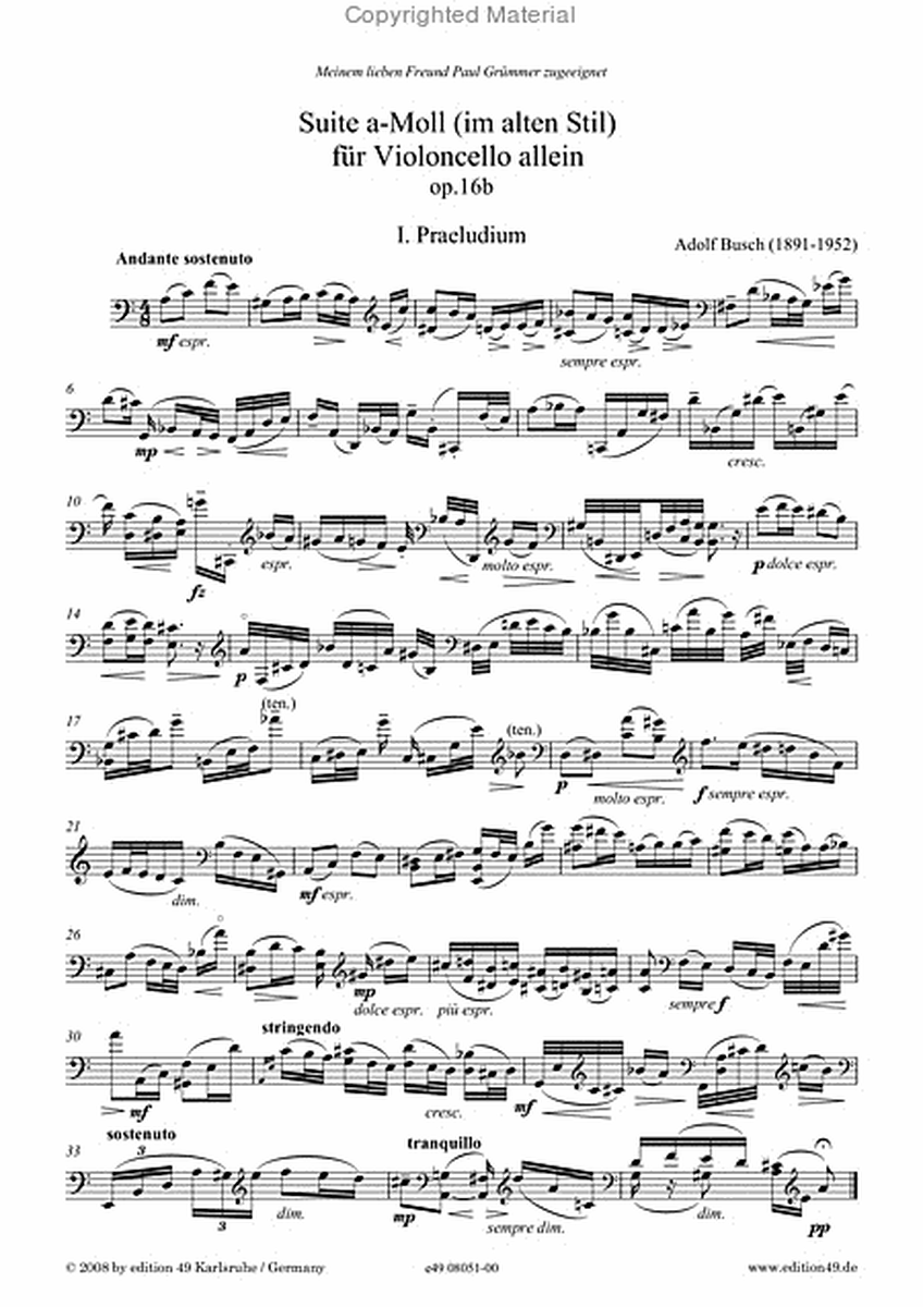 Suite a-moll (im alten Stil) fur Violoncello allein op.16b