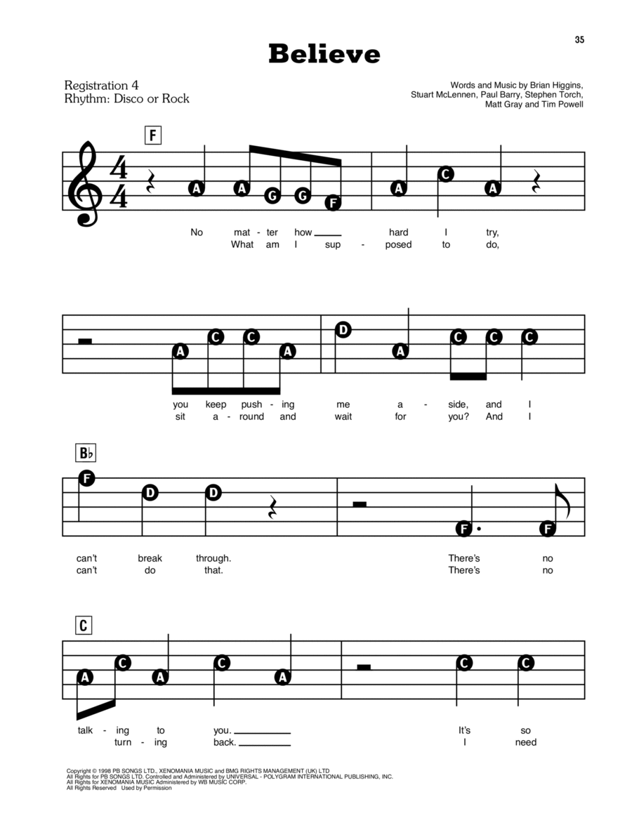 Believe Electronic Keyboard scores gallery preview page 1