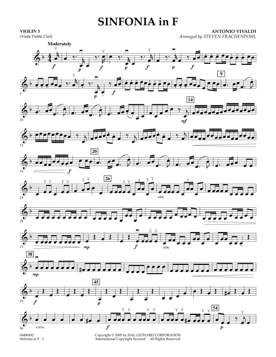 Sinfonia In F - Violin 3 (Viola T.C.)
