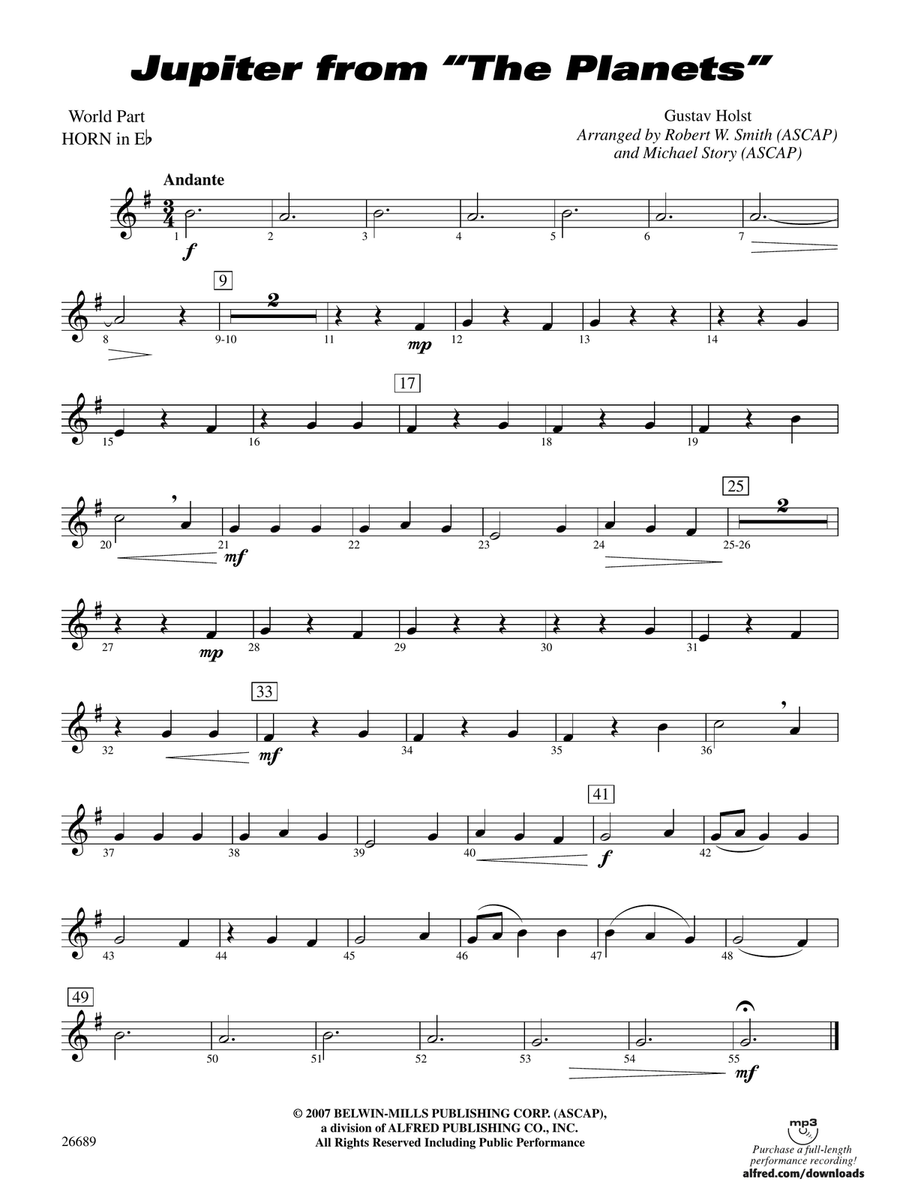 Jupiter (from The Planets): (World Part) 1st Horn in E-flat