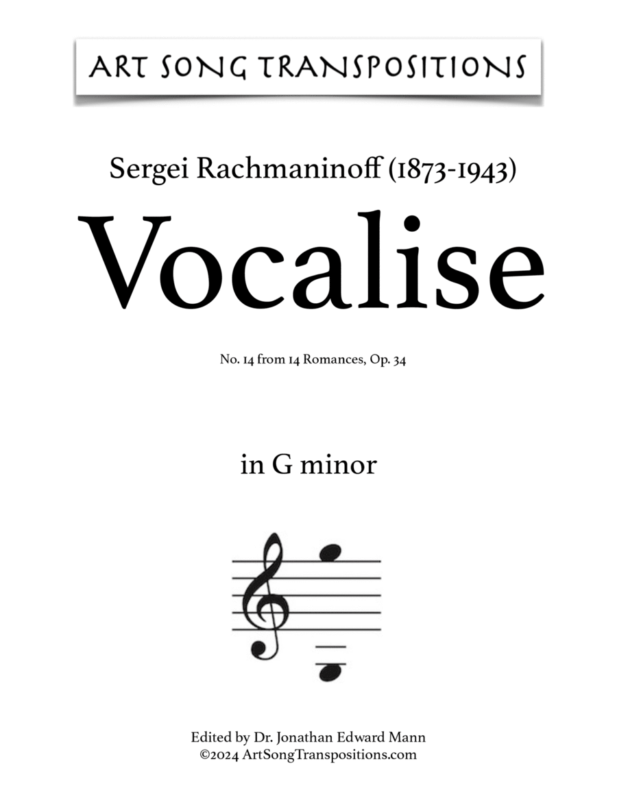RACHMANINOFF: Vocalise, Op. 34 no. 14 (transposed to G minor) Voice scores gallery preview page 1