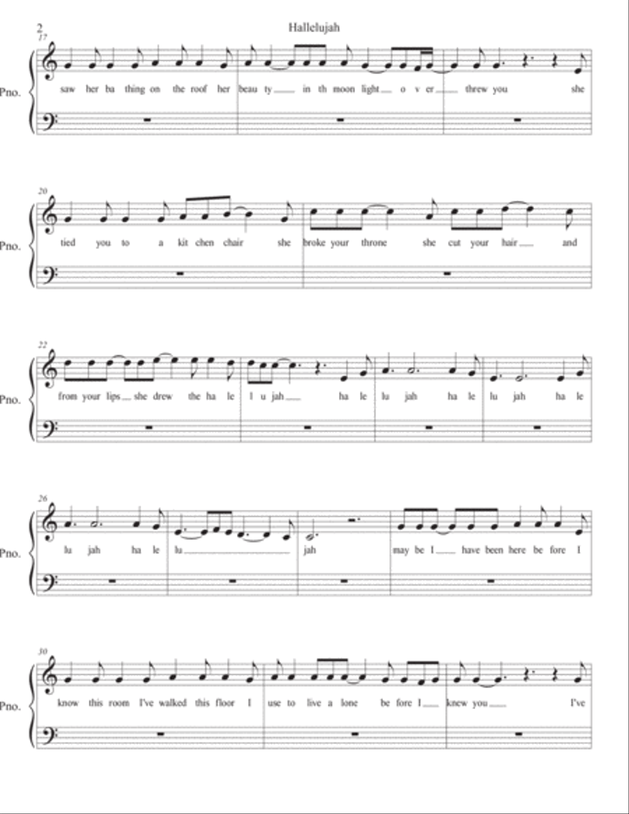 Hallelujah Easy Piano scores gallery preview page 2