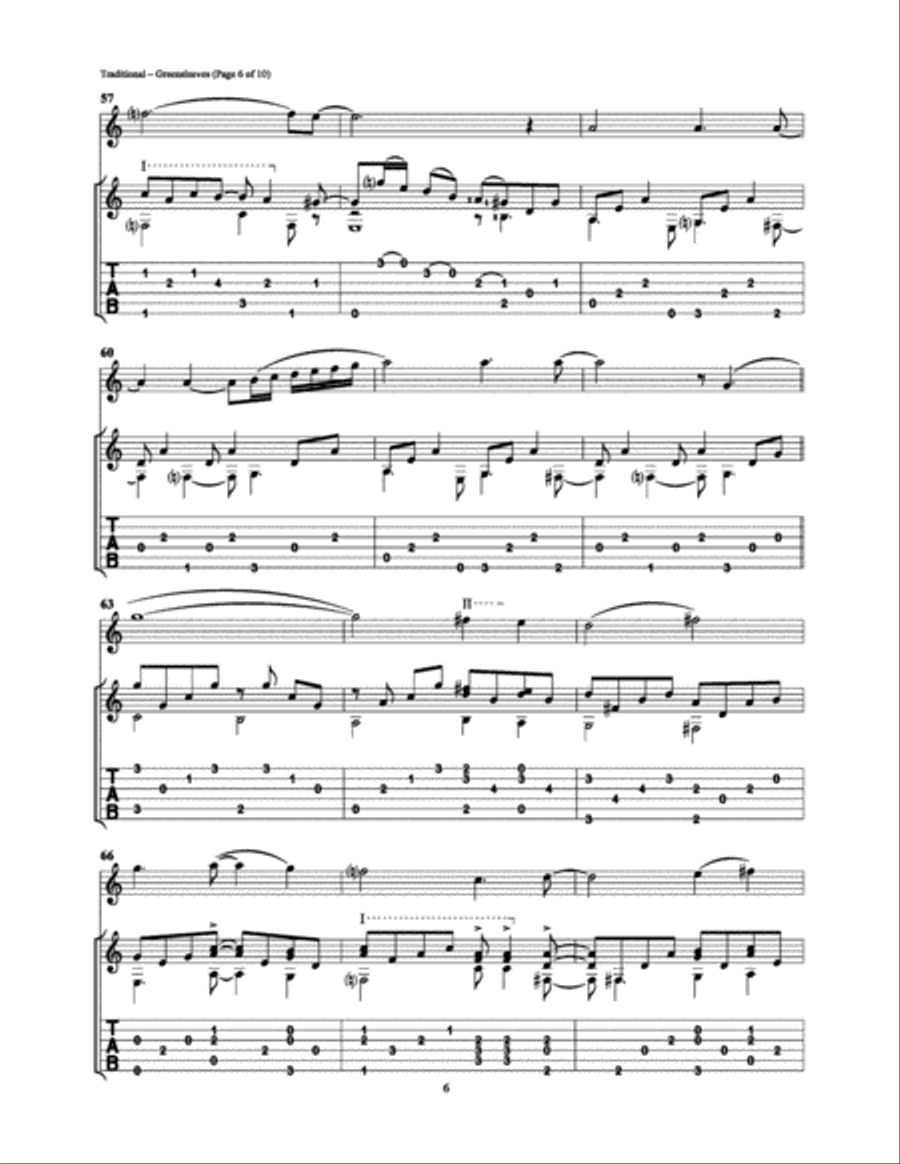 Greensleeves Greensleeves Guitar Tablature scores gallery preview page 6