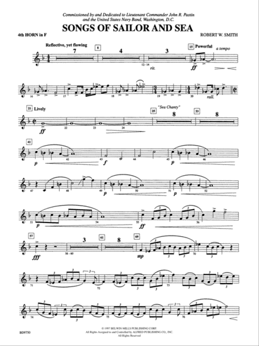 Songs of Sailor and Sea: 4th F Horn Concert Band scores gallery preview page 1