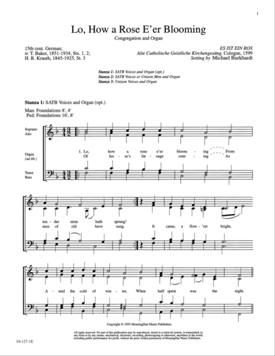 Lo, How a Rose e'er Blooming 4-Part scores gallery preview page 1