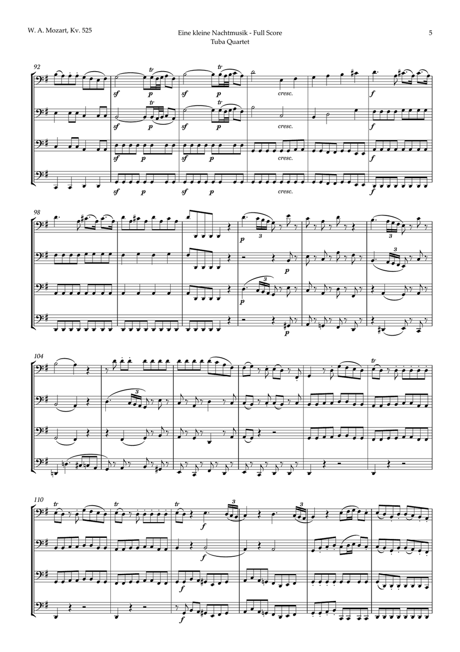 Eine kleine Nachtmusik by Mozart for Tuba Quartet Brass Quartet scores gallery preview page 5