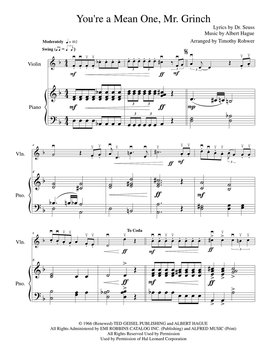 You're A Mean One, Mr. Grinch Violin Solo scores gallery preview page 2