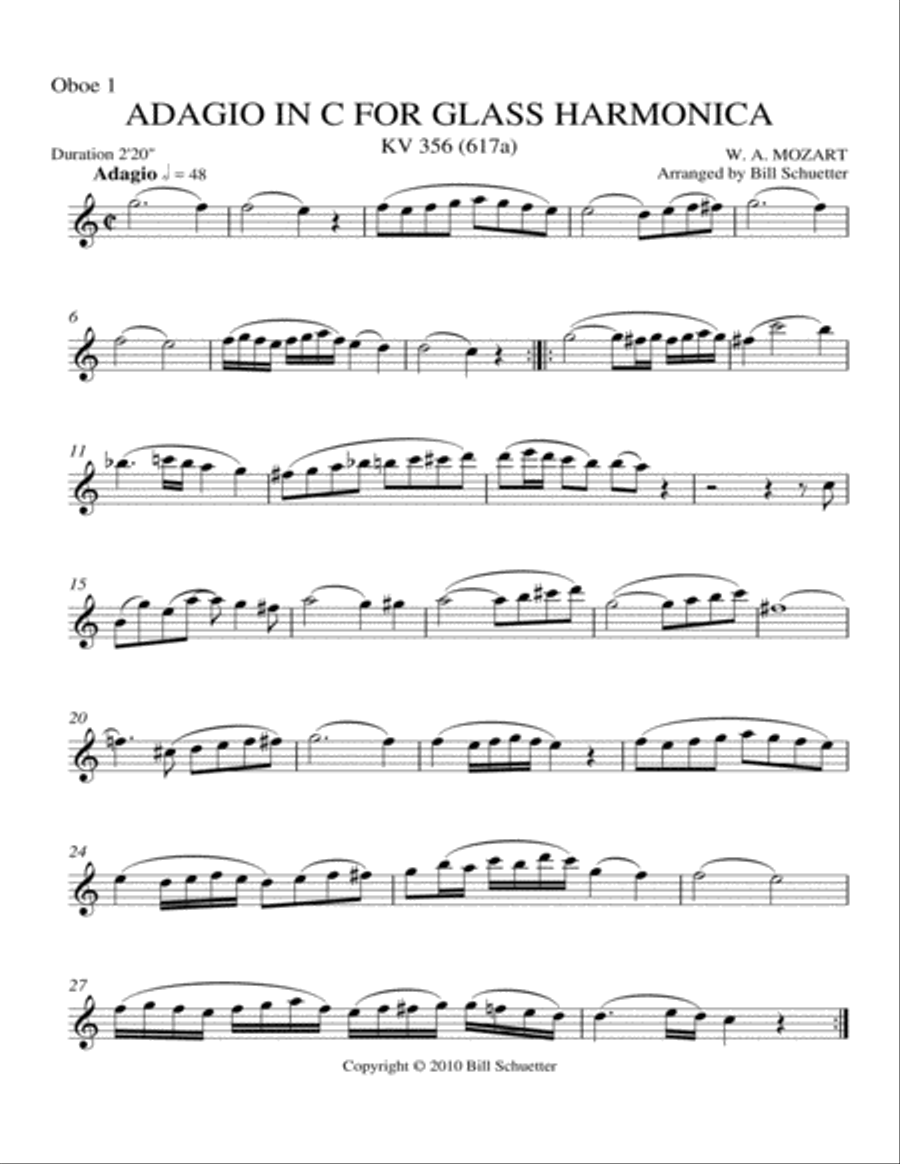 Adagio for Glass Harmonica Woodwind Quartet scores gallery preview page 3