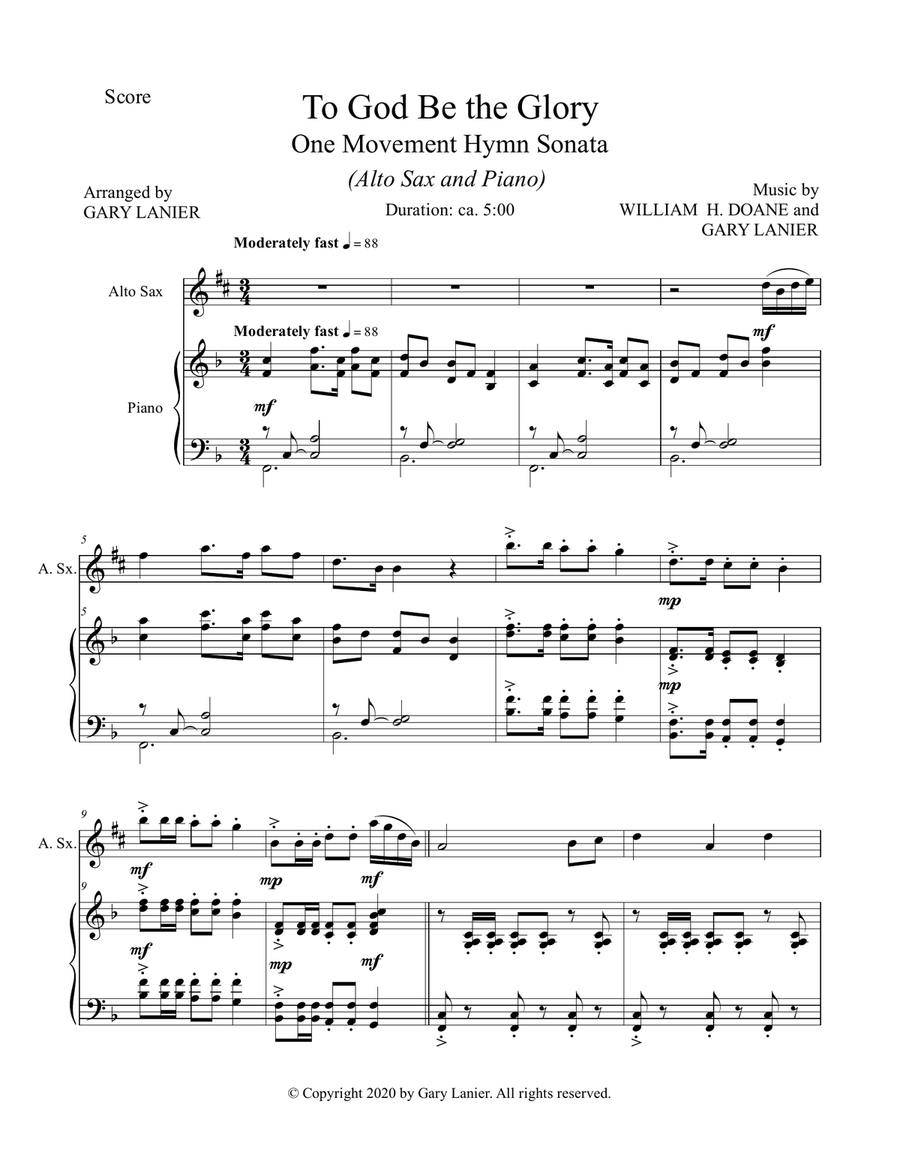 TO GOD BE THE GLORY One Movement Hymn Sonata (for Alto Sax and Piano with Score/Part) Alto Saxophone scores gallery preview page 2