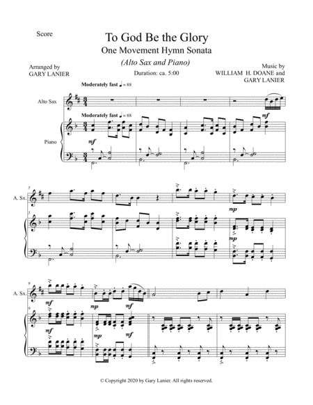 TO GOD BE THE GLORY One Movement Hymn Sonata (for Alto Sax and Piano with Score/Part) image number null
