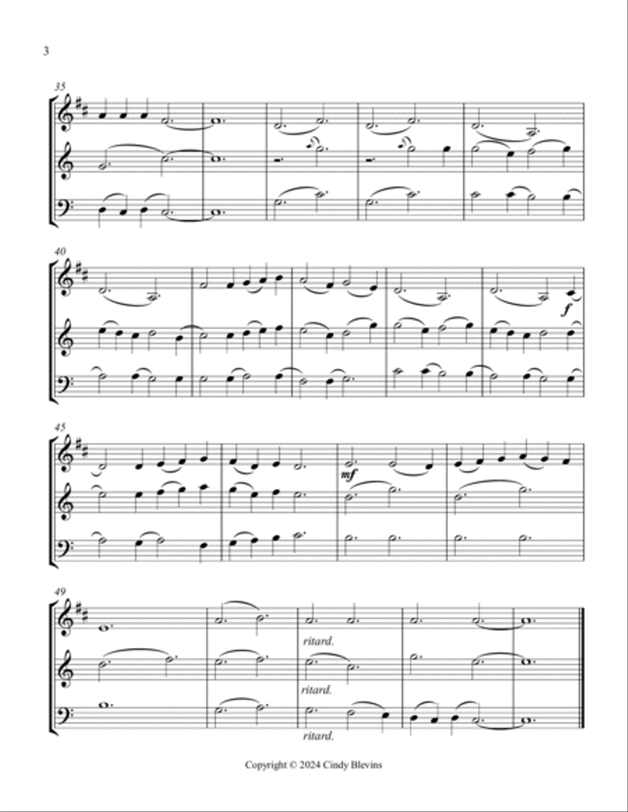 Sussex Carol, for Clarinet, Violin and Cello Small Ensemble scores gallery preview page 4