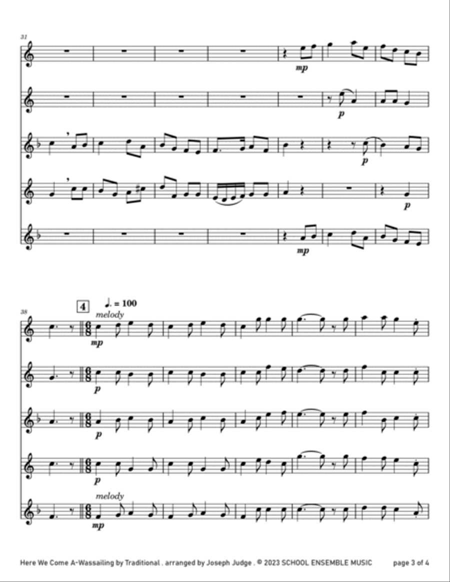 Here We Come A Wassailing for Saxophone Quartet in Schools Saxophone Quartet scores gallery preview page 3