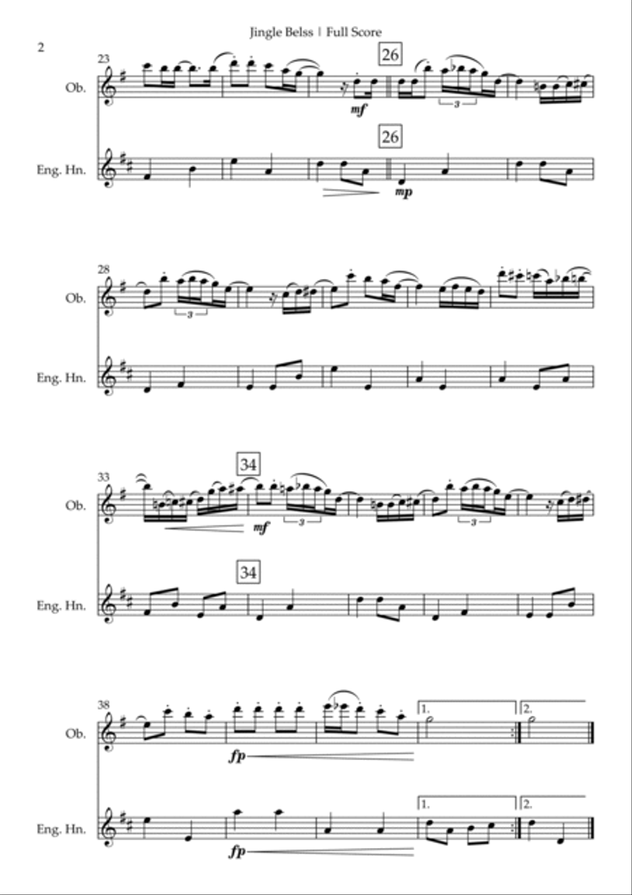 Jingle Bells - Jazz Version (Christmas Song) for Oboe & English Horn Duo Woodwind Duet scores gallery preview page 2