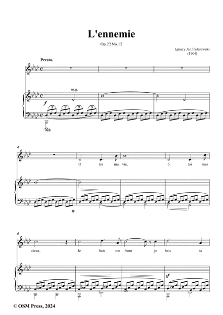 Paderewski-L'ennemie(1904),Op.22 No.12,in f minor Voice scores gallery preview page 2