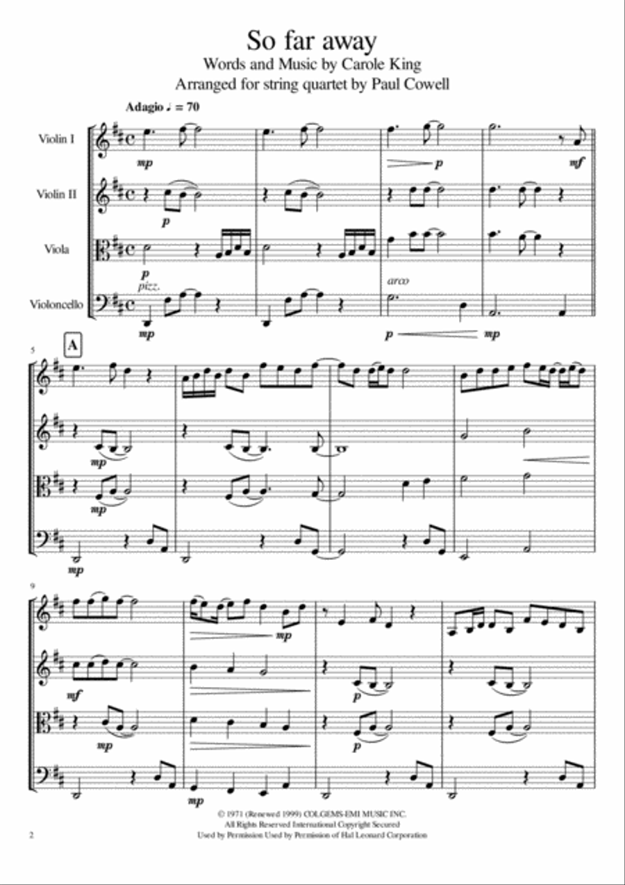 So Far Away String Quartet scores gallery preview page 2