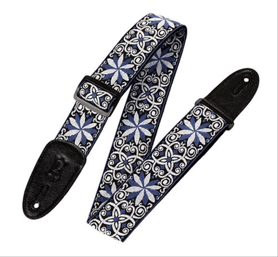 '60s Hootenanny Jacquard Weave Guitar Strap – Floral Blue Musical Instruments scores gallery preview page 2