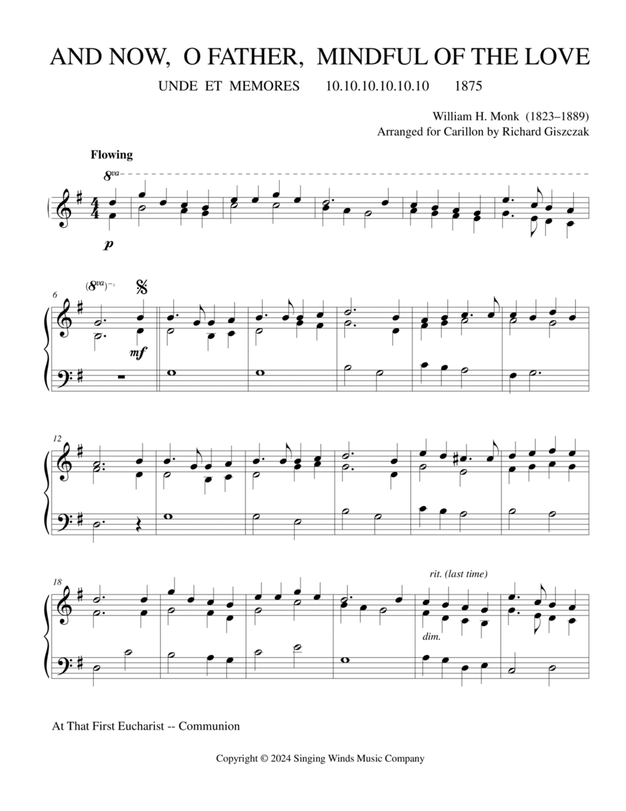 And Now, O Father, Mindful of the Love (UNDE ET MEMORES) Carillon scores gallery preview page 1