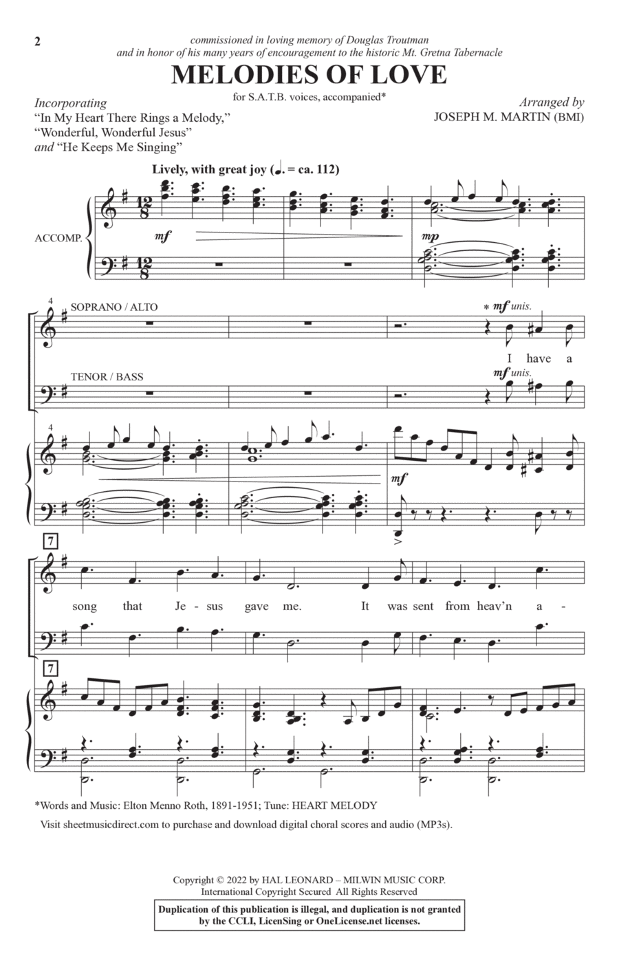 Melodies Of Love Melodies Of Love 4-Part scores gallery preview page 1