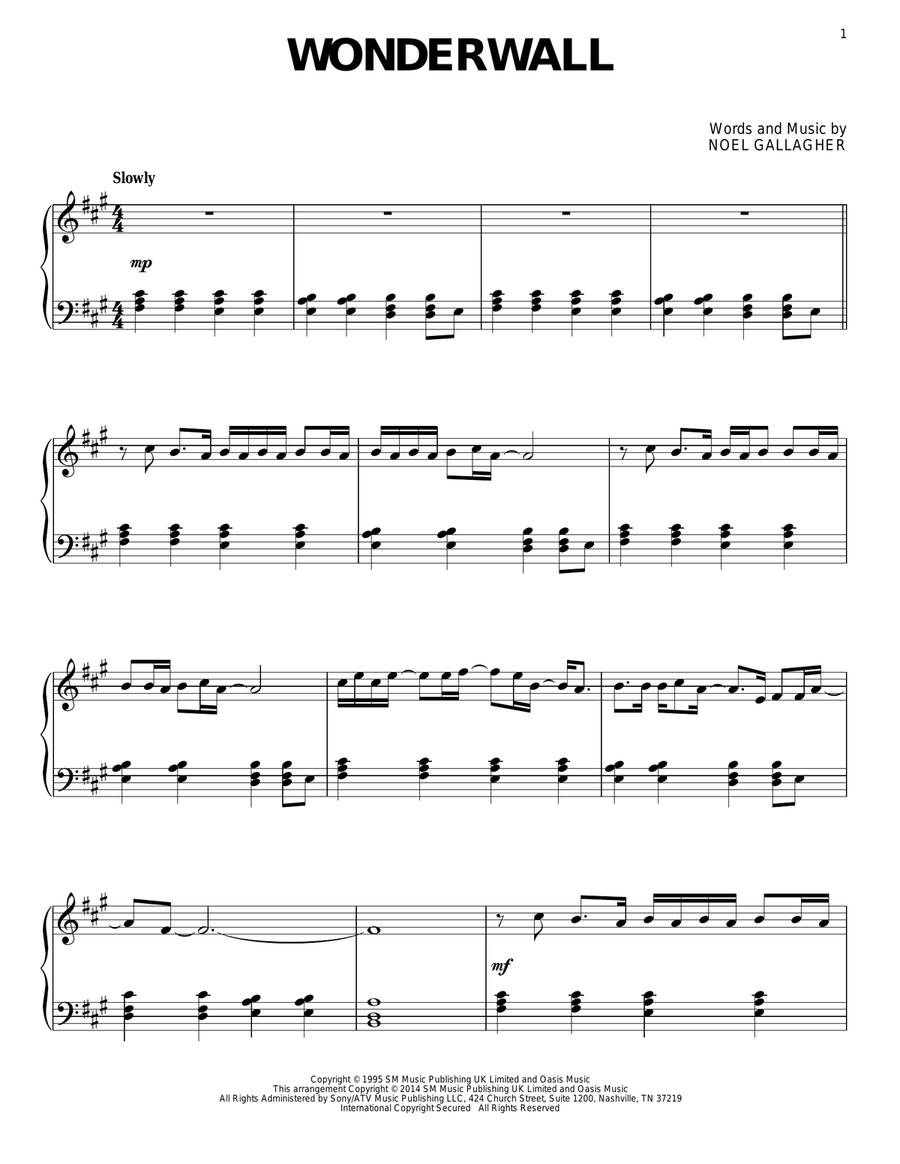 Wonderwall Wonderwall Piano Solo scores gallery preview page 1