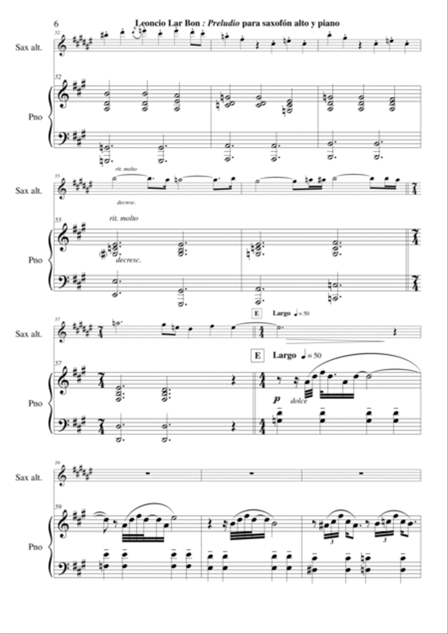 Leoncio Lara Bon - Preludio for alto saxophone and piano
