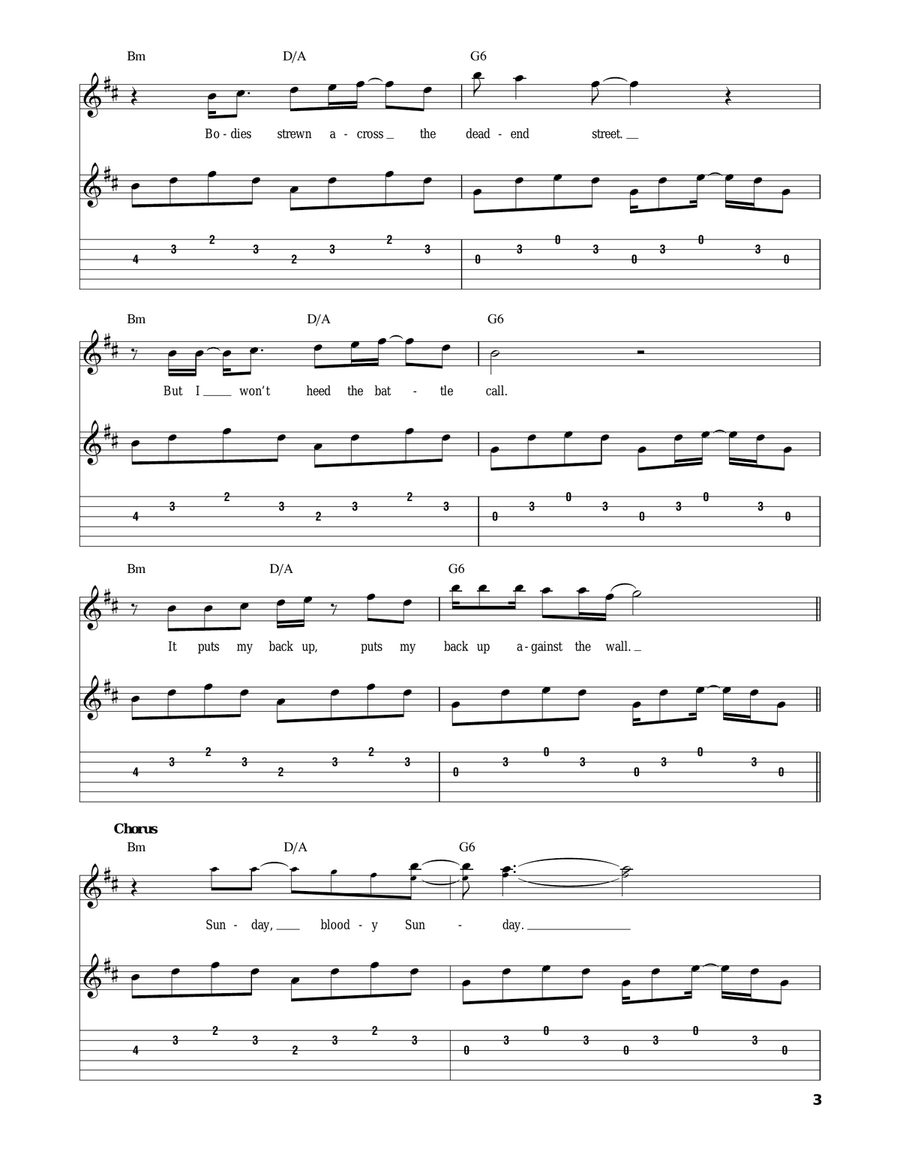 Sunday Bloody Sunday Acoustic Guitar scores gallery preview page 3