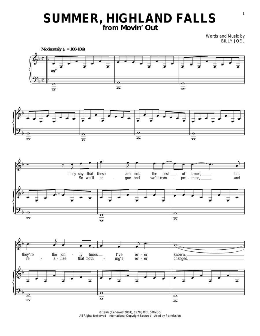 Summer, Highland Falls Piano, Vocal scores gallery preview page 1