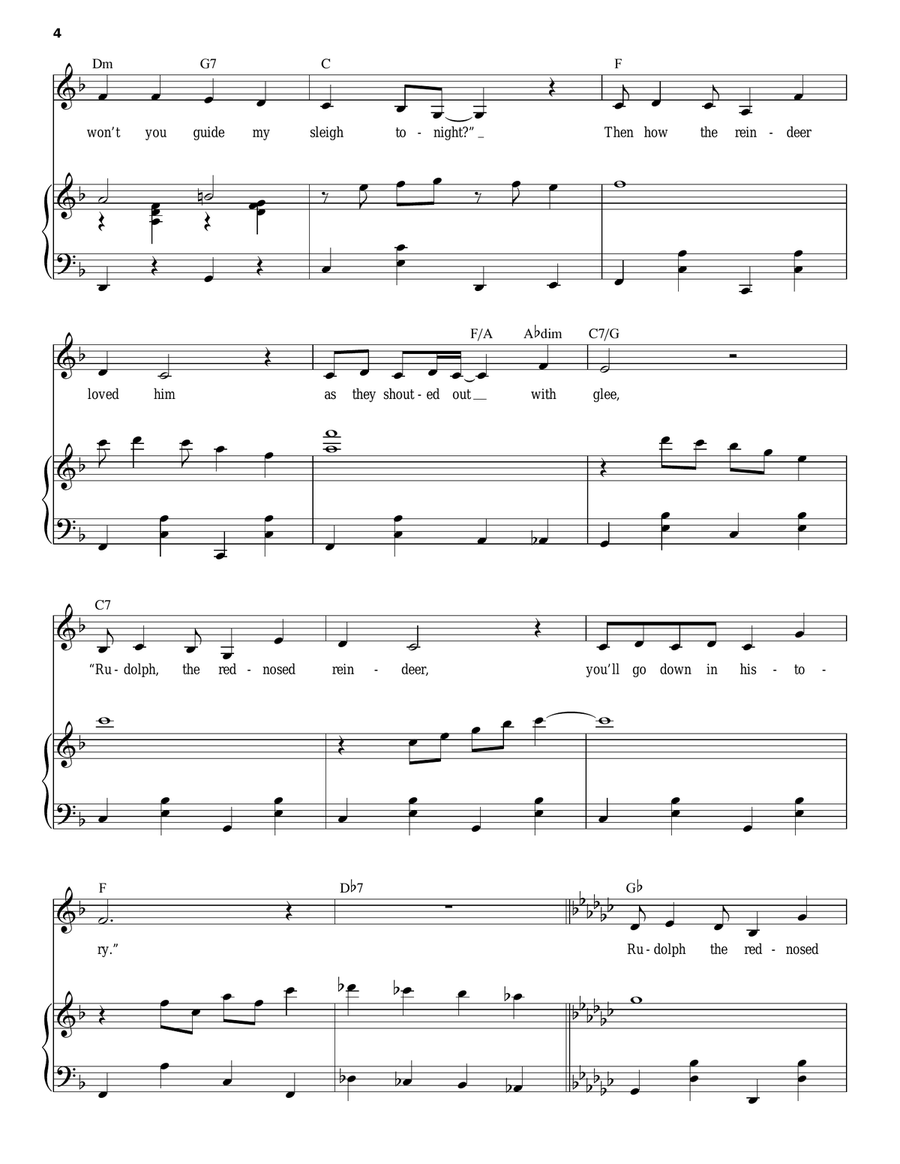 Rudolph The Red-Nosed Reindeer Piano, Vocal scores gallery preview page 4