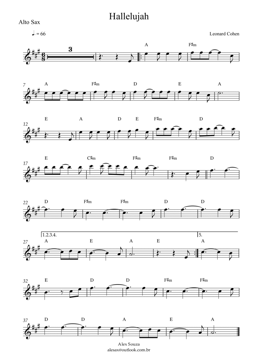 Hallelujah Hallelujah Alto Saxophone scores gallery preview page 1