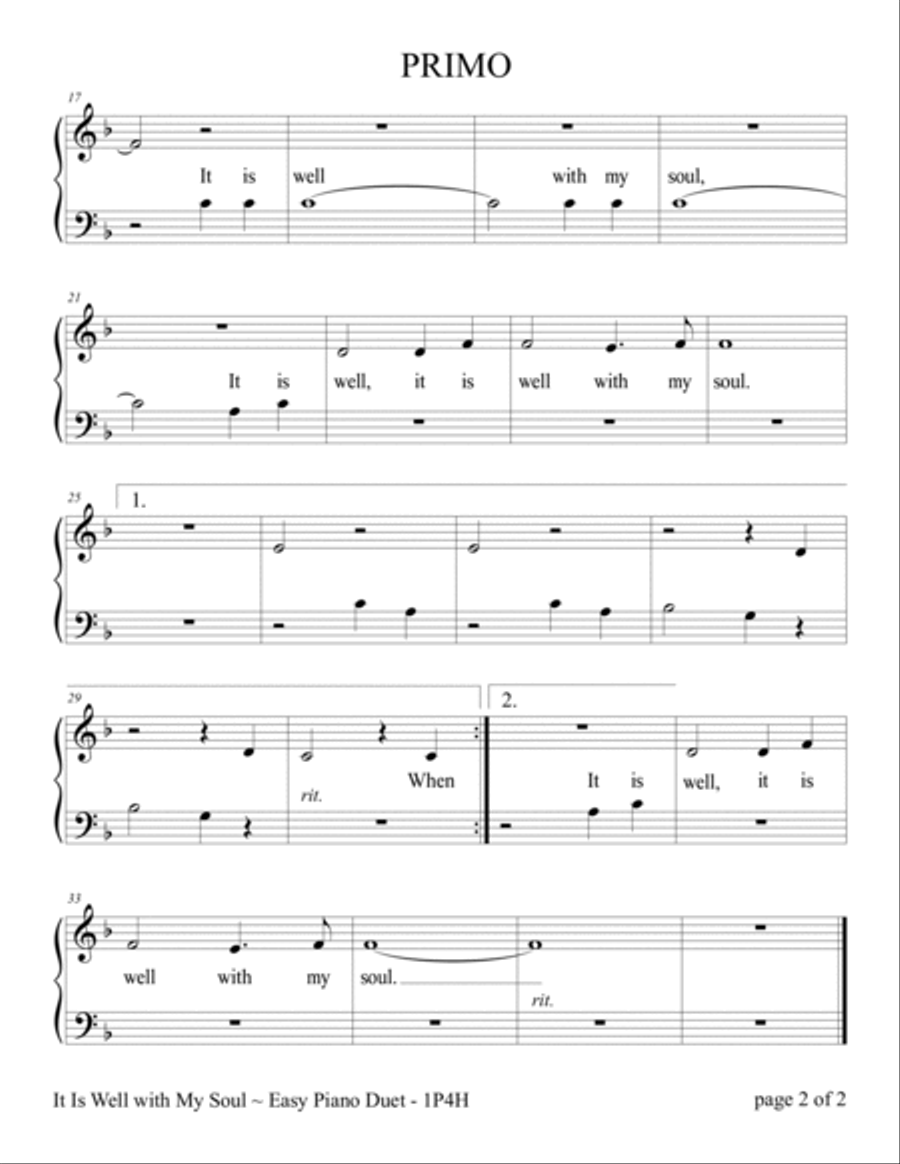 It Is Well with My Soul (Easy Piano Duet; 1 Piano, 4 Hands) Easy Piano scores gallery preview page 4
