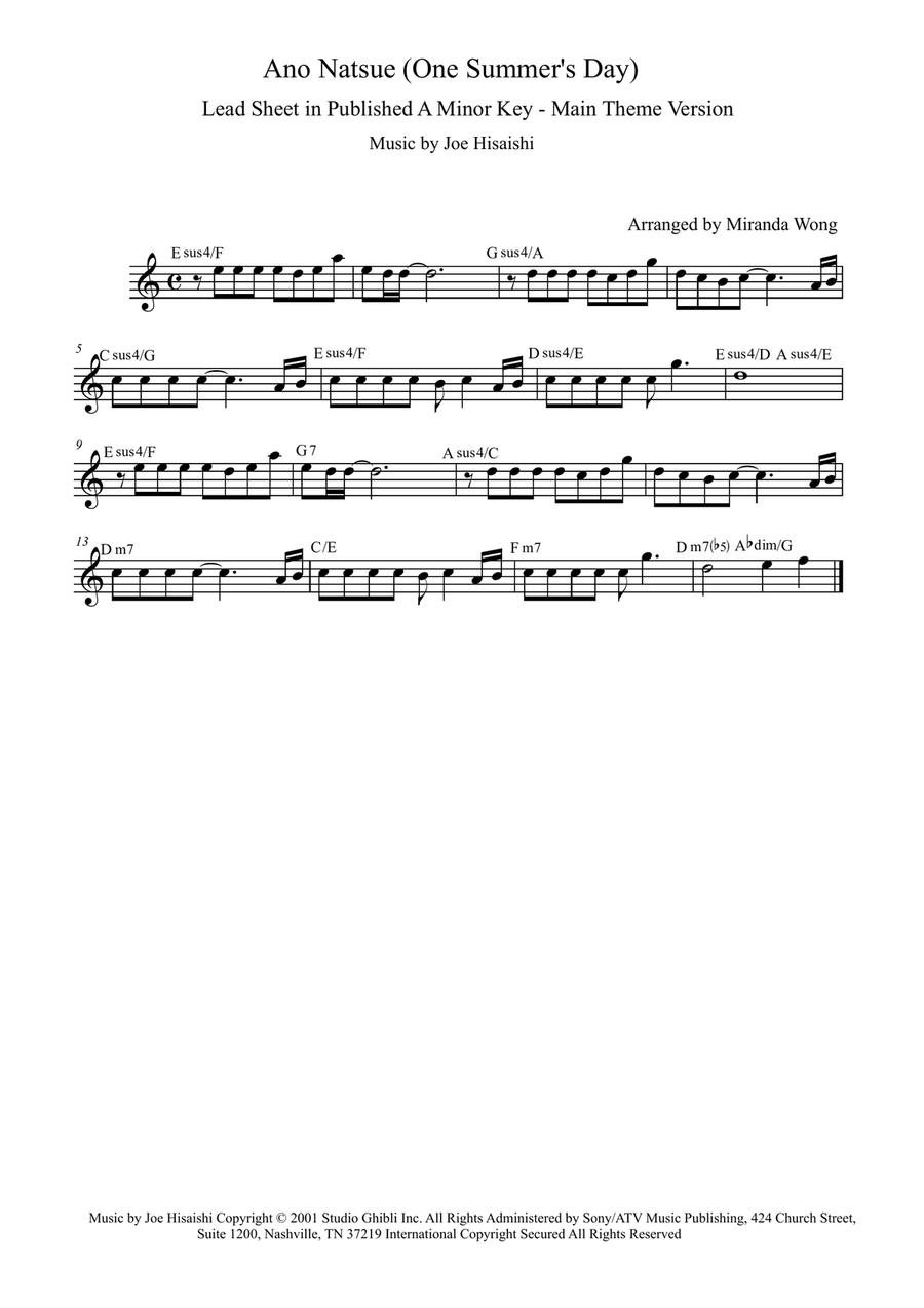 Ano Natsue (one Summer's Day) Small Ensemble scores gallery preview page 1