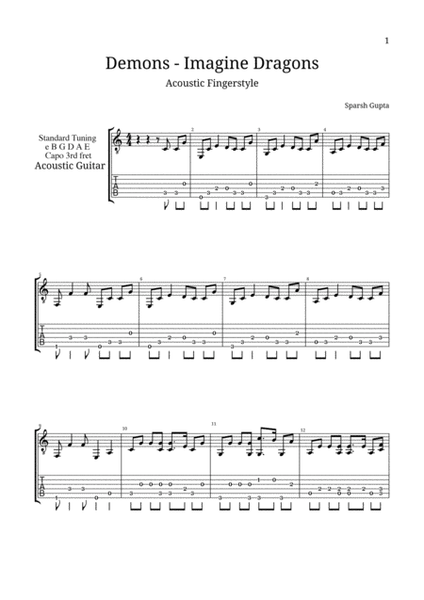 Demons (Imagine Dragons) Acoustic Fingerstyle Guitar Tab image number null