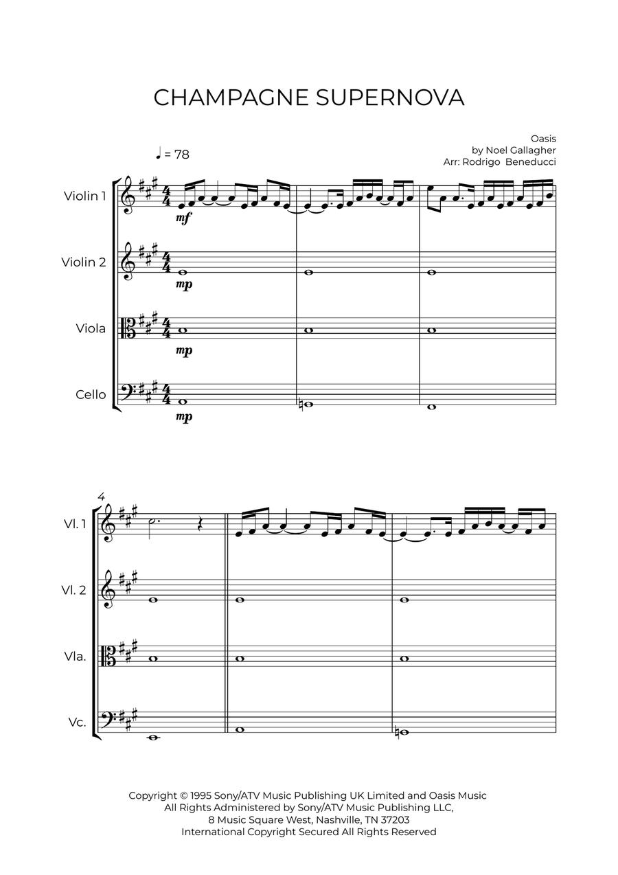 Champagne Supernova String Quartet scores gallery preview page 2