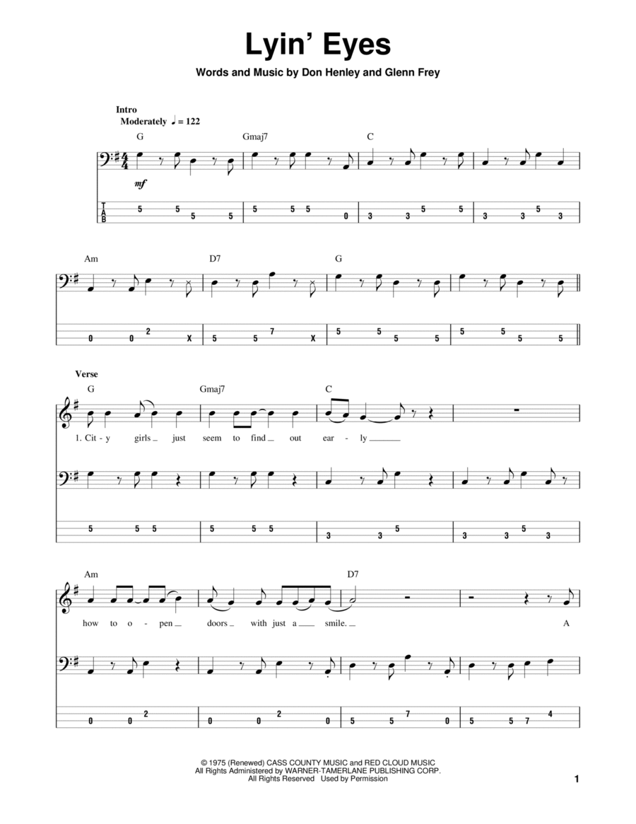 Lyin' Eyes Guitar Tablature scores gallery preview page 1