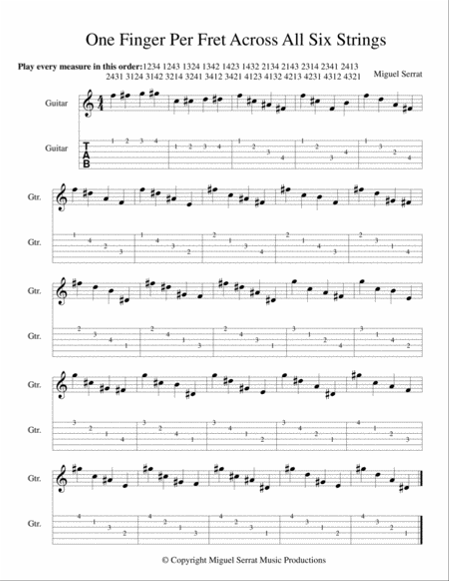 One Finger Per Fret Across All Six Strings (Guitar Study) Small Ensemble scores gallery preview page 1