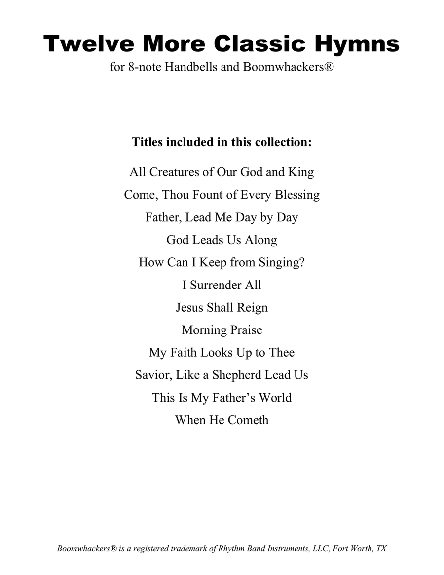 Twelve More Classic Hymns (for 8-note Bells and Boomwhackers with Color Coded Notes) Handbell Choir scores gallery preview page 2