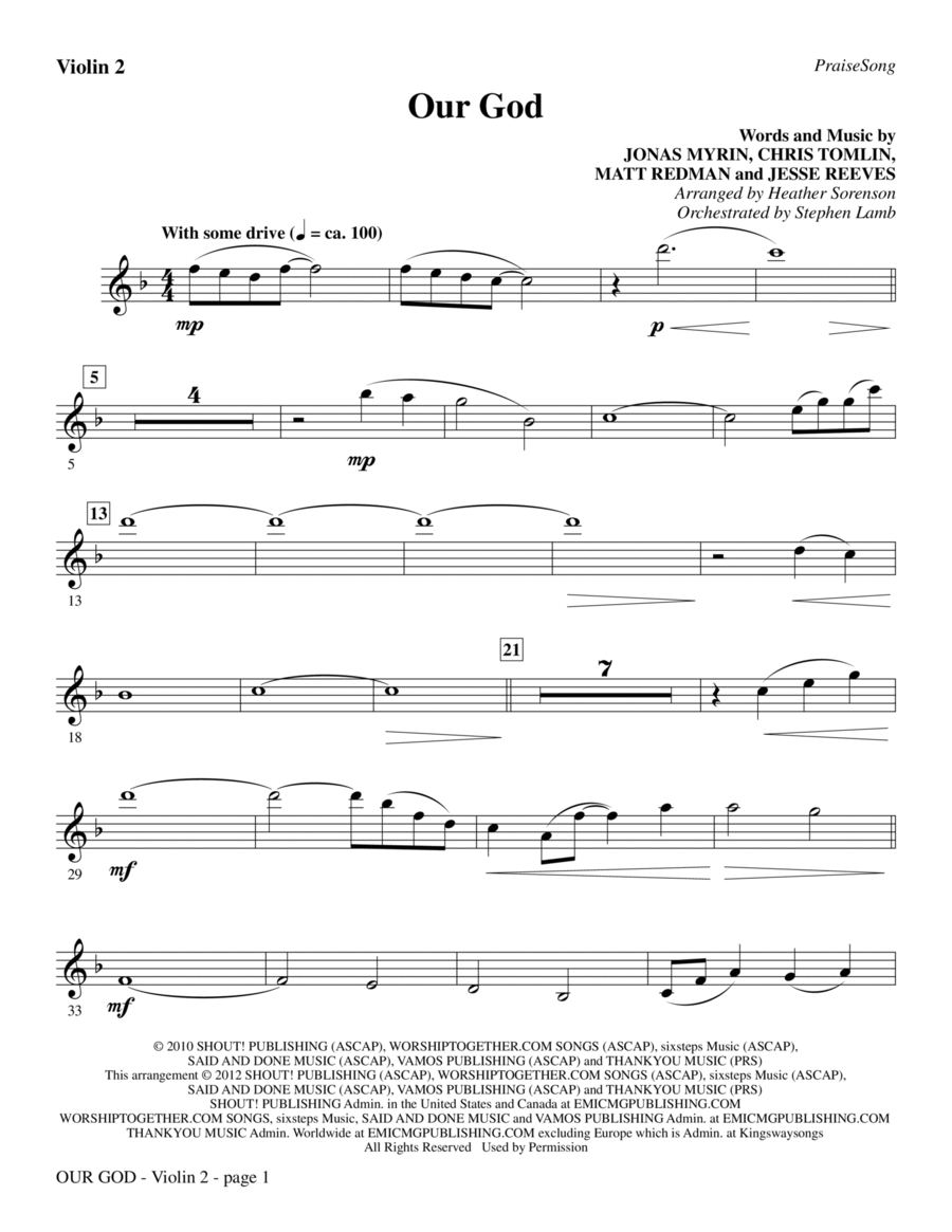 Our God - Violin 2 Choir scores gallery preview page 1