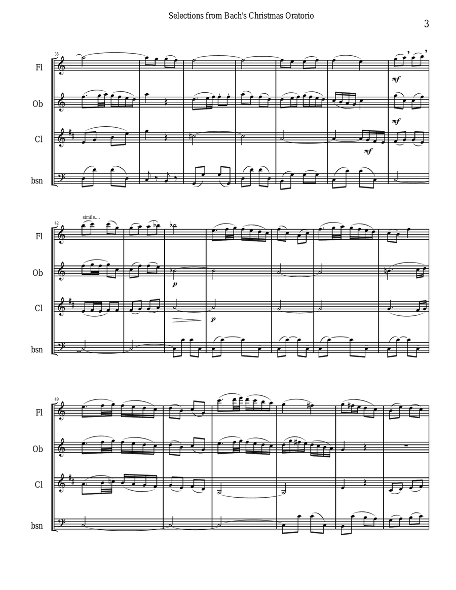 Bach's Christmas Oratorio Selections for Woodwind Quartet Woodwind Quartet scores gallery preview page 3